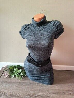 Windsor Women's Charcoal Gray Short Sleeve Turtleneck Sweater Buckle Dress S